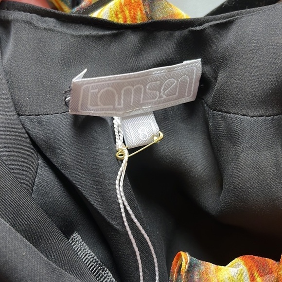 Tamsen Y2K Designer Gold/Brown Abstract Print Ruffle Halter Silk Gown NWT - Picture 11 of 16